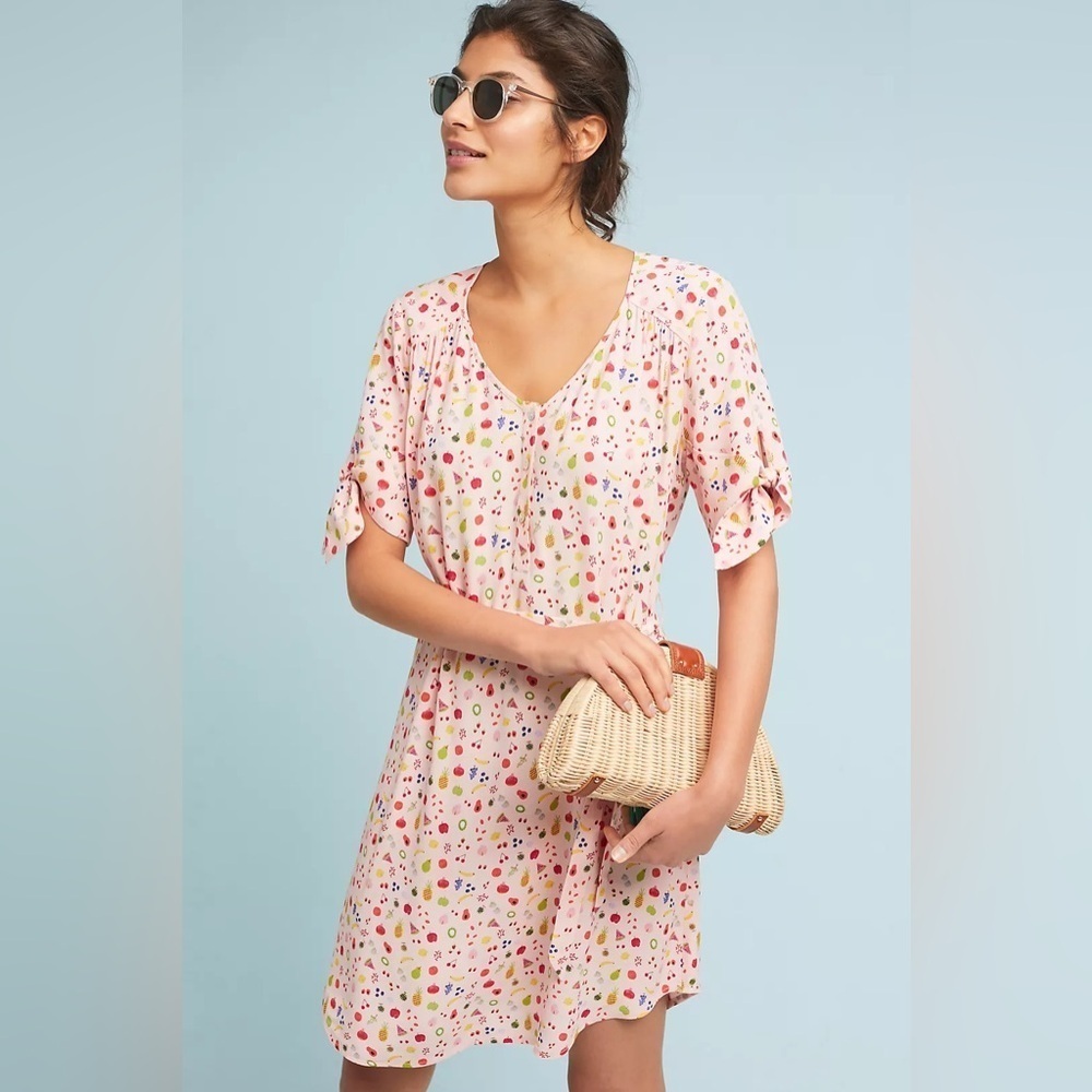 Anthropologie Larke Southwoods Pink Fruit Dress Size Small